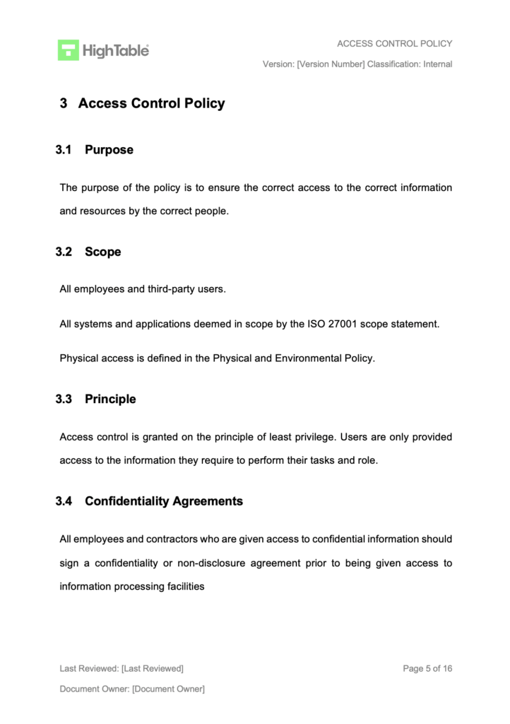 ISO 27001 Access Control Policy Template Example 4